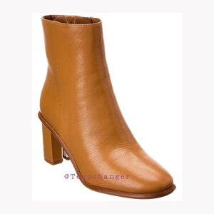NIB Tory Burch Brooke Stamped Heel Leather Bootie Size 8.5 Carmel Corn